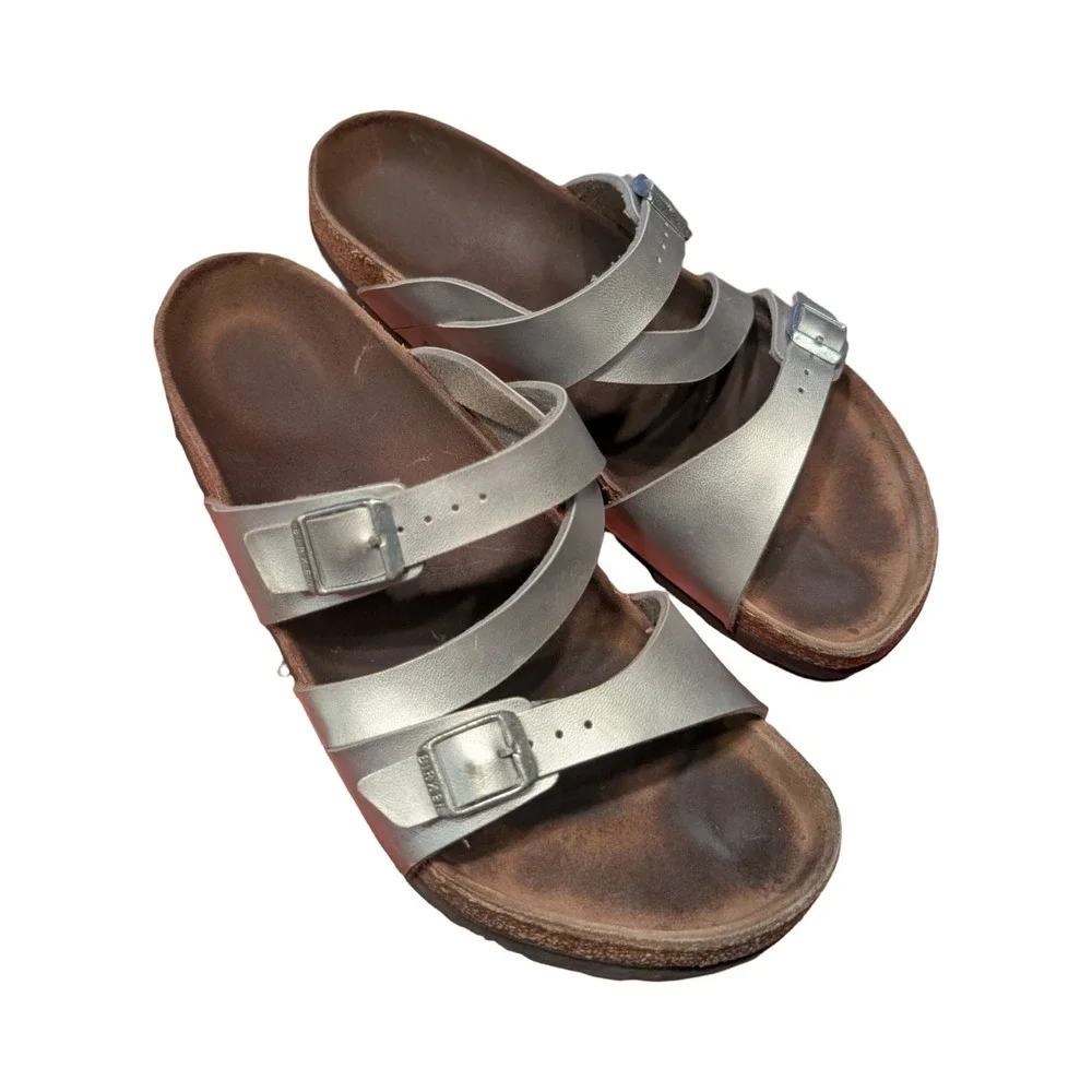 Birkenstock Salina Silver Metallic Strappy Cork Footbed Sandals Mens 42 L11 M9‎
